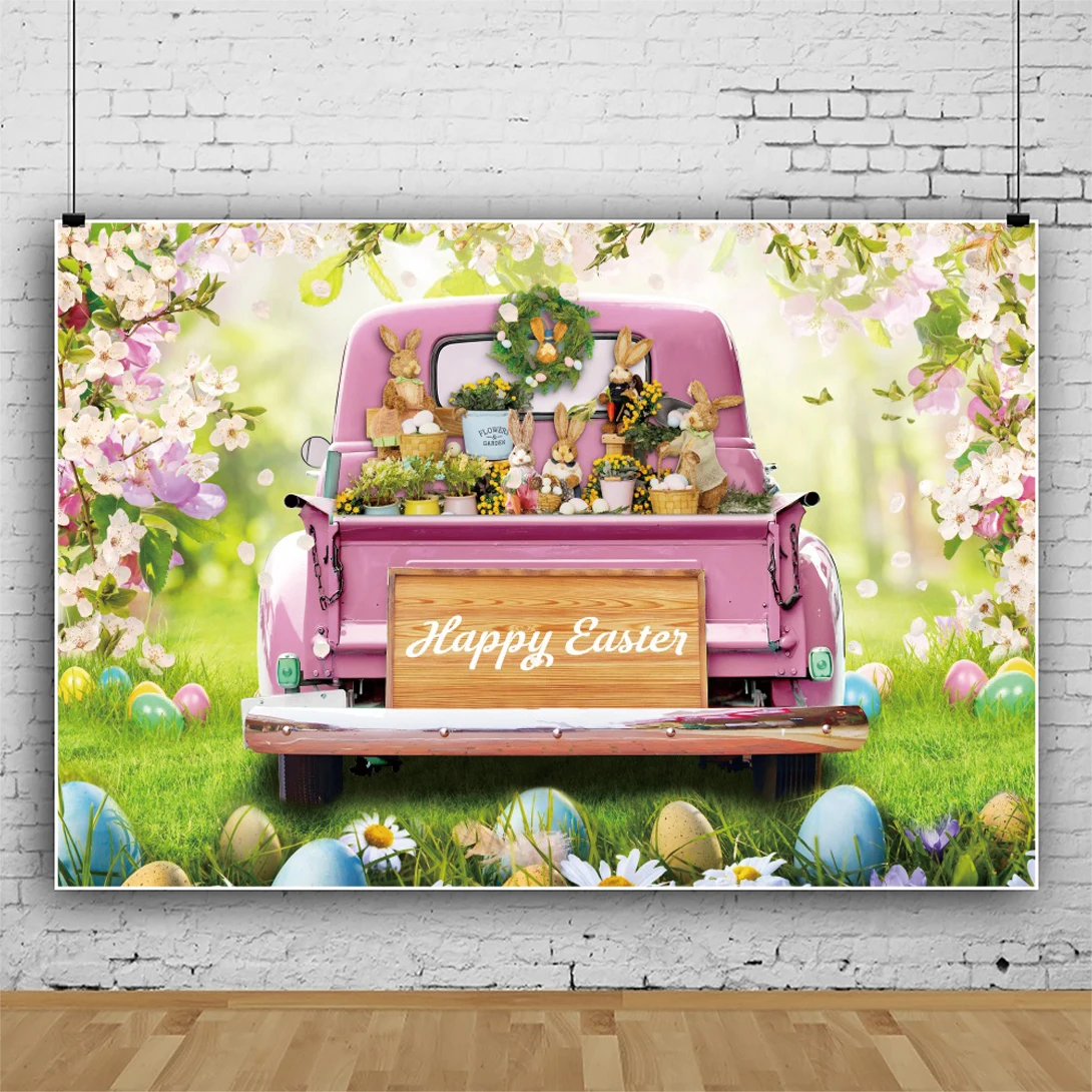 Photography Background Spring Easter Colourful Eggs Car Garden Flowers Kids Portrait Decoration Backdrop Photo Studio