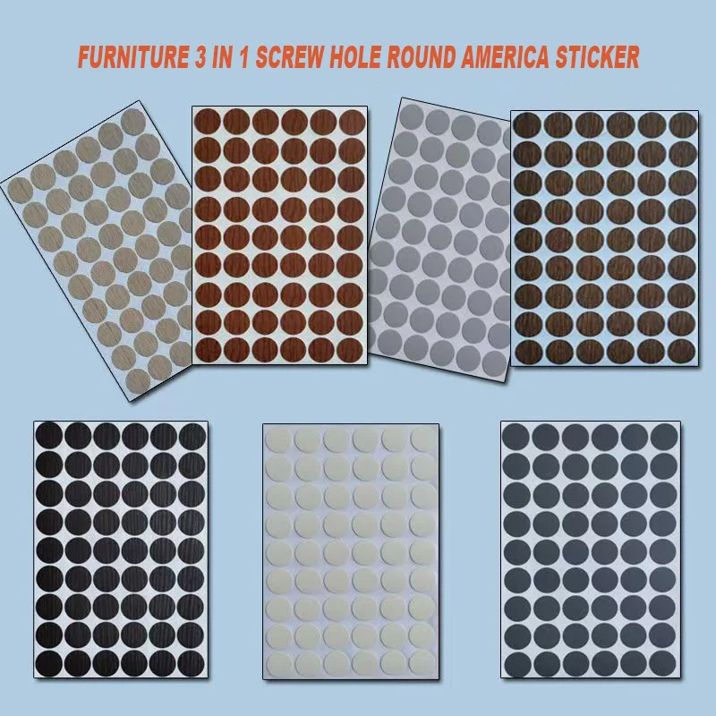 54Pcs Furniture Cabinet Round Self Adhesive Sticker Wall Wood Grain Hole Black Grey Wardrobe Screw Hole Sticker Cover Dia 21mm