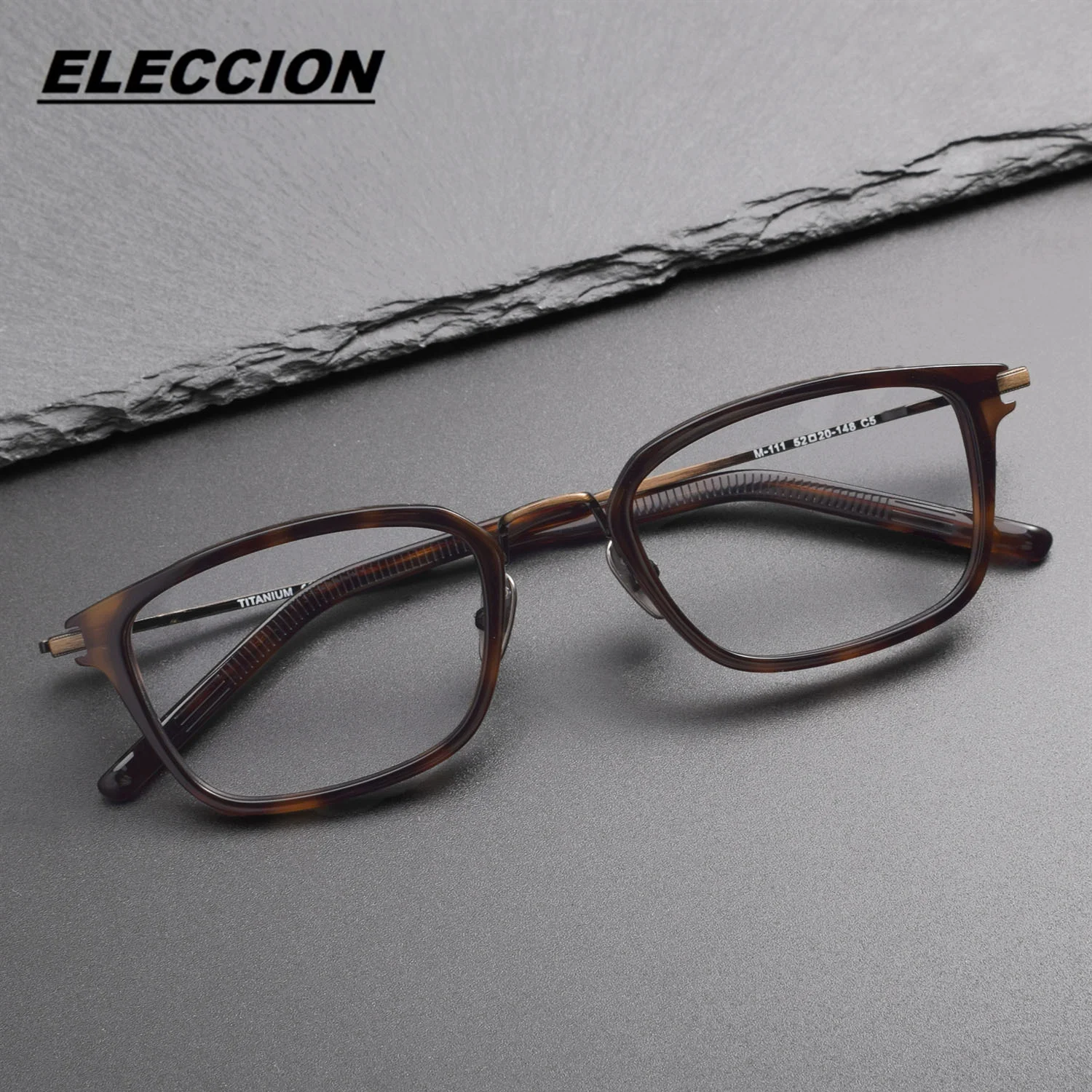 ELECCION Japanese Brand Designes Eyeglasses Men\'s Large Face Rectangular Optical Glasses Frame Titanium Acetate Spectacles M-111