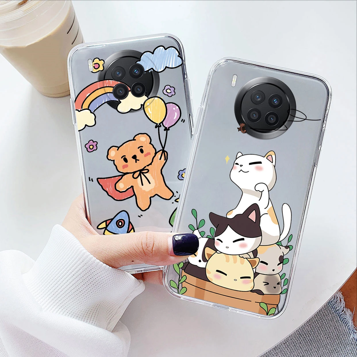 Honor 50 Lite Phone Case For Huawei NOVA 8i TPU Funda Cute Cartoon Cat Cactus Painted Cover For Honor50 Lite Nova8i Transparent