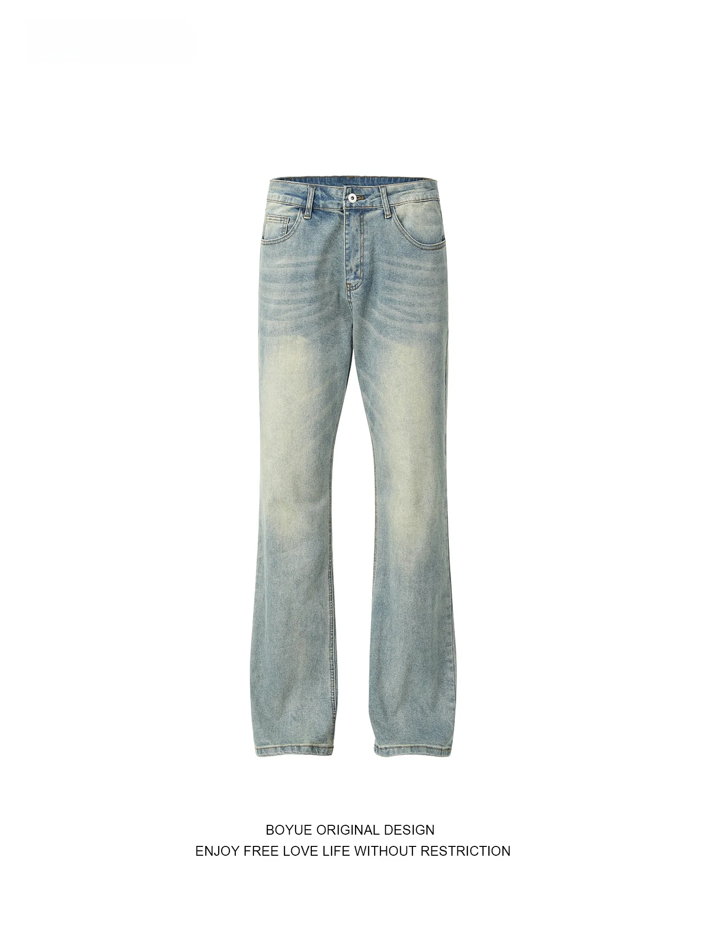 Calça Jeans Boyue American Waed Micro Flared Unissex Vintage Casual Slim High Street com Perna Larga e Efeito Alongador de Pernas