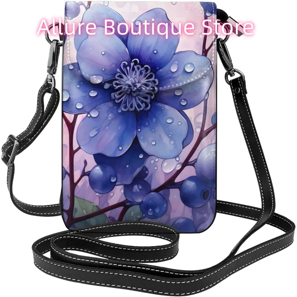 

Lovely Purple Flower Crossbody Bag for Women PU Leather Small Travel Cell Phone Pouch Lightweight Mini Phone Purse Wallet Cross