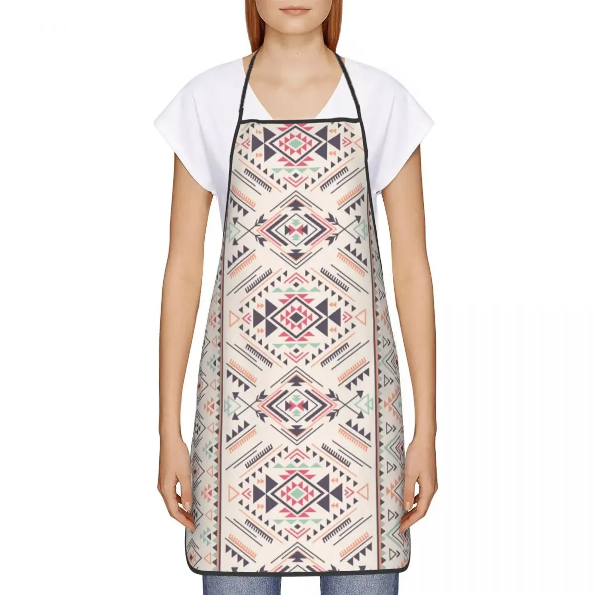 Custom Bib Geometric Kilim Ikat Aztec Patern Apron for Men Women Chef Cooking Kitchen Vintage Turkish Ethnic Tablier Cuisine