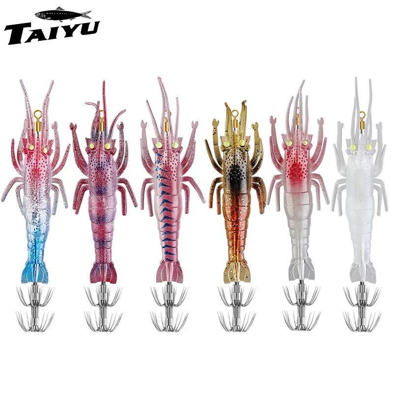 TAIYU 11cm10gUV Appât souple en forme de crevette, appât réaliste, appât en PVC, gros appât en forme de crevette, appât lumineux dans l'obscurité, appât artificiel, appât pour poissons