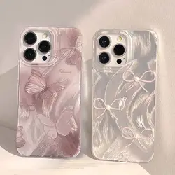 Love Heart Butterfly Pink Bow Pearl Laser Silver Case For OPPO Reno 11 5G 11F 8 Pro A60 A38 A78 A58 A57 A3S A5S Cover Couqe