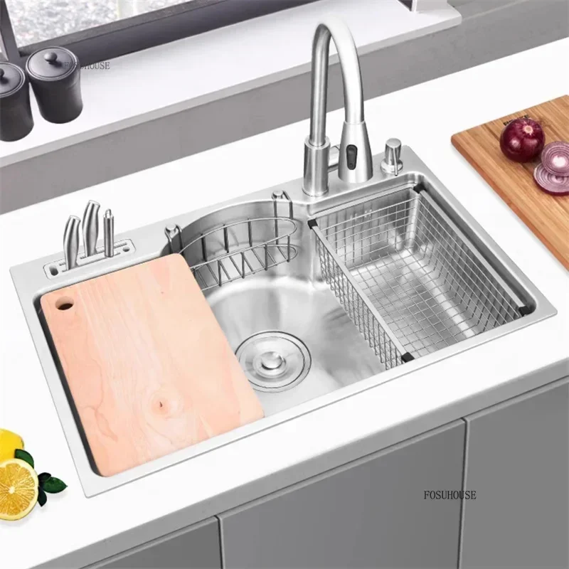 Japanese 304 Stainless Steel Kitchen Sink Large Capacity Single Bowl Dishwashing Sink Multifunctional Vegetable Washing Basin Z