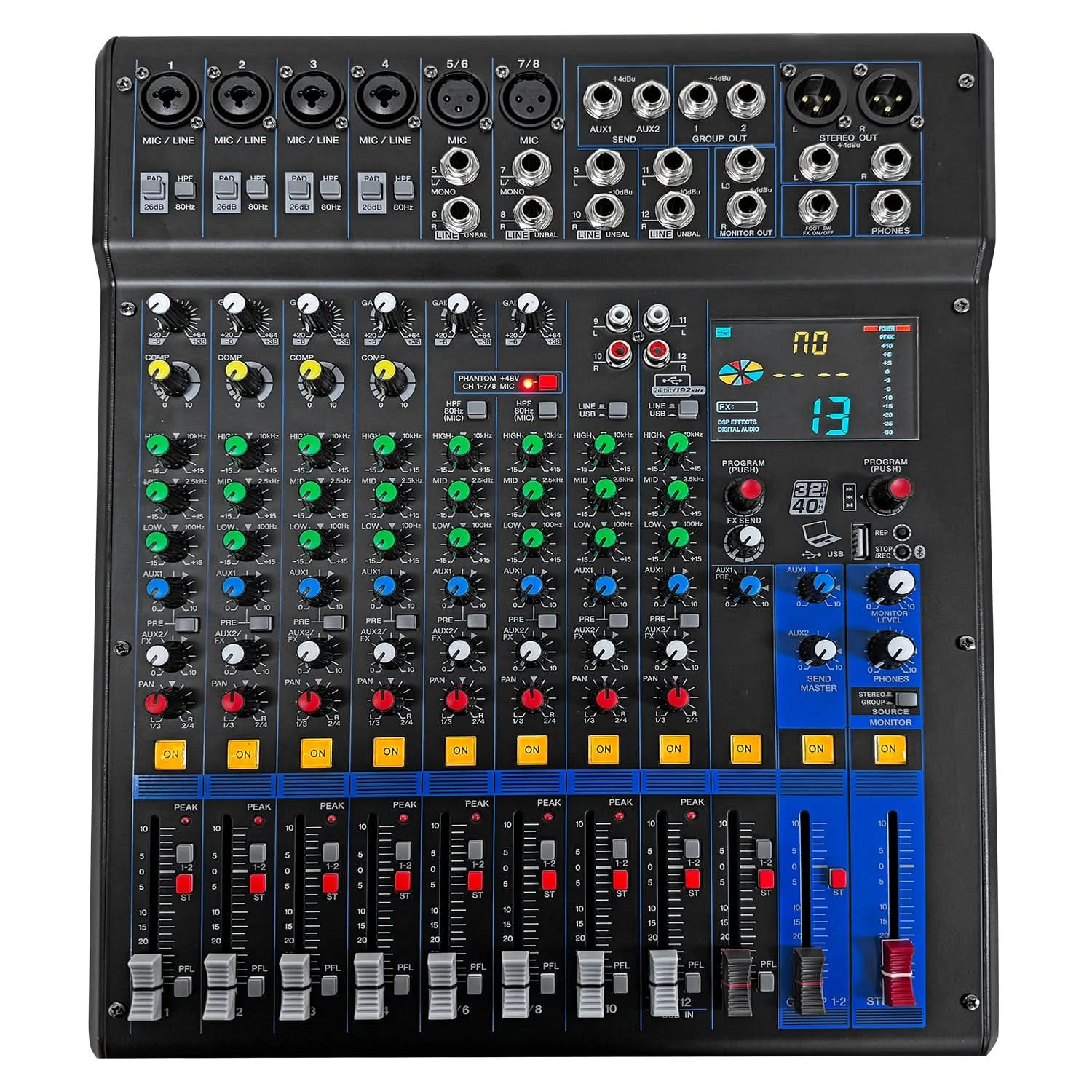 

5 Core Audio Mixer 12 Channel DJ Equipment with Bluetooth USB Console Sound Board MX 12CH XU