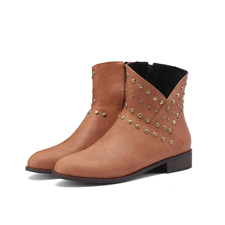 

Retro Rivets Women's Ankle Boots 2025 Chunky Heels Pu Leather Casual Boots