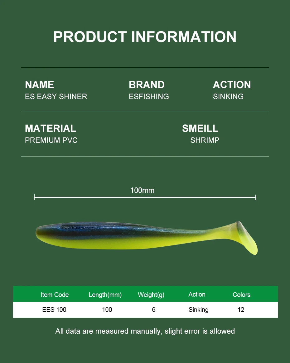 ESFISHING Angelköder ES Easy Shiner 100mm 6 Stück T-Tail Shad Plastikköder Pesca für Hecht Barsch Zander – Detail 2