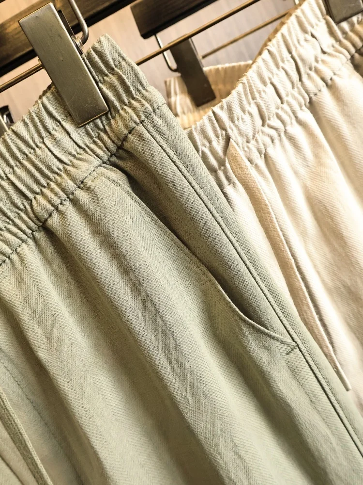 Smooth Lenzing Linen Blend Men's Summer Basic Breathable Straight Leg Casual Pants Elastic Waist Comfortable All-Match