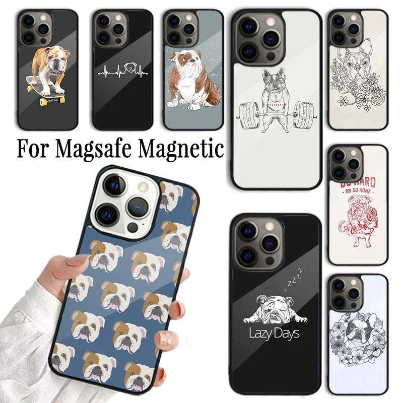 Coque Phone Case For iPhone 16 15 14 13 12 11 Pro Max Plus Magsafe Magnetic Wireless Charging Cover English Bulldog Heartbeat