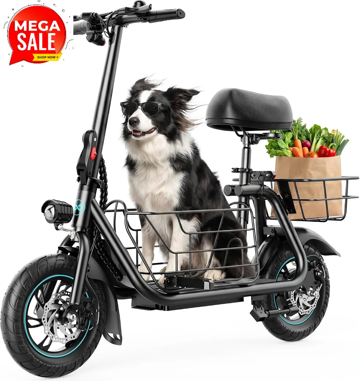 Electric Scooter with Seat and Basket for Adults 550W | 20 Mile Range, Foldable Design, 12-inch Tires, UL2272 Certified