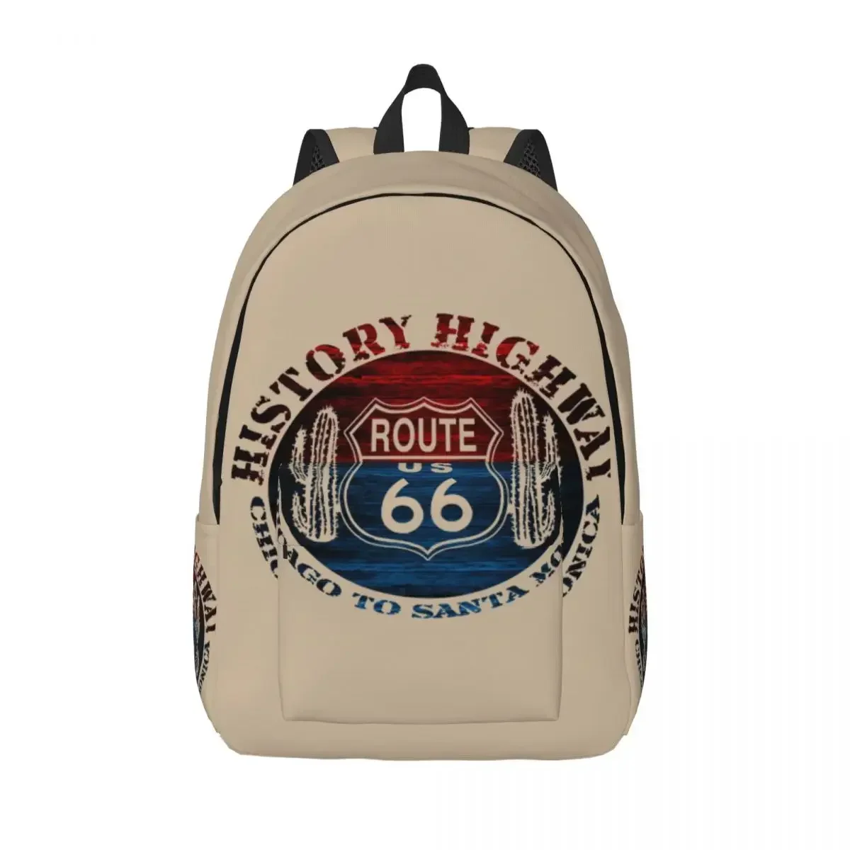 Route 66 The Great America Road Vintage Trip Perfect Canvas Backpacks Main Street of America College School Travel Bags Bookbag