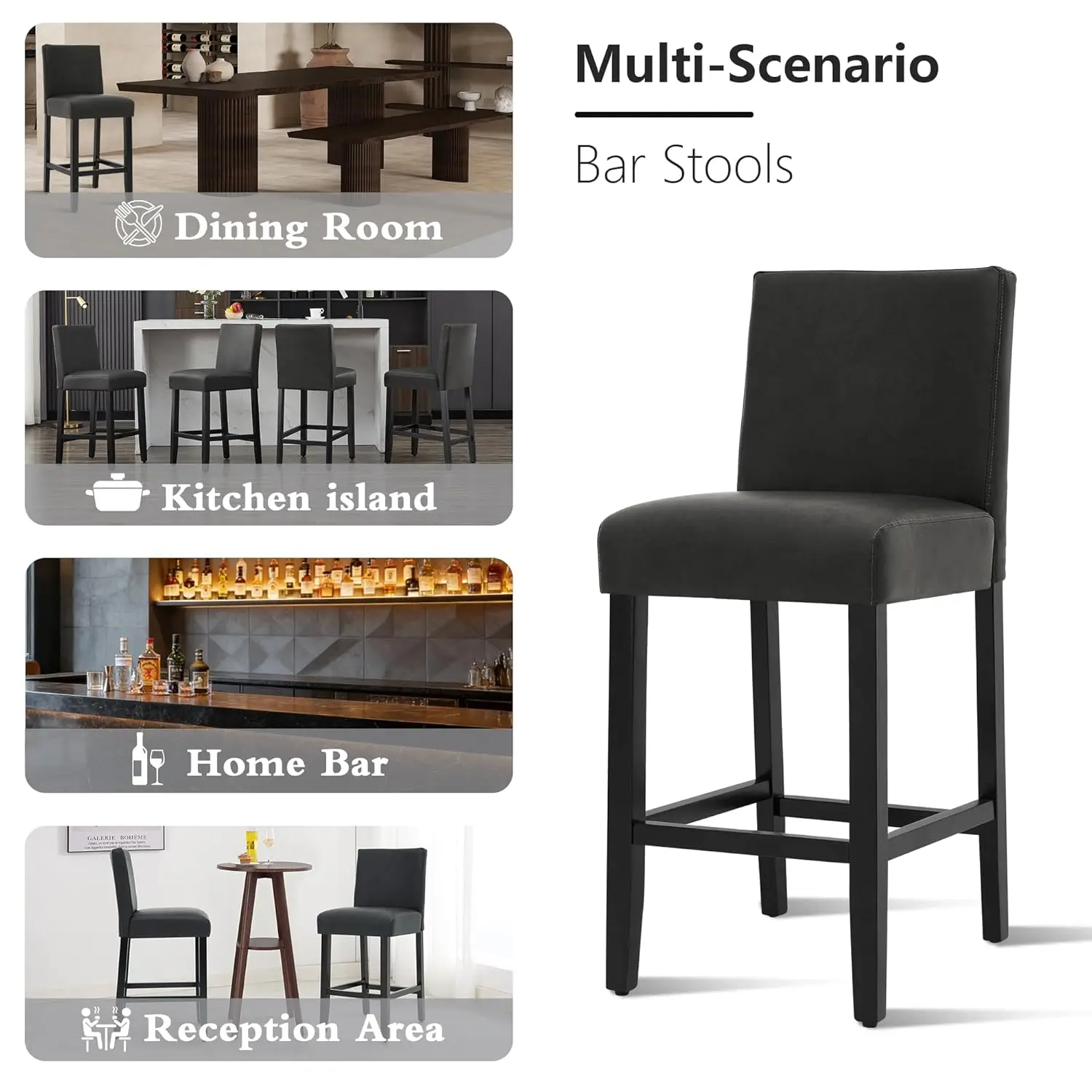 Conjunto de 3 Banquetas de Bar, Banquetas de Bar com Altura de 26'', Banquetas Modernas em Couro Sintético com Pernas e Encosto em Madeira Sólida, Personalizadas