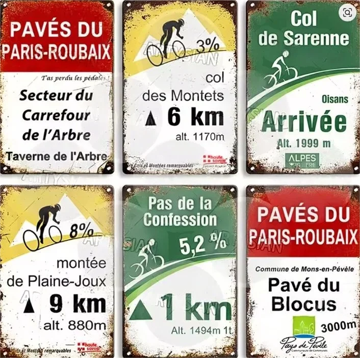 HD Metal Tin Sign Vintage French Cycling Alpe d'Huez Mont Ventoux Wall Decor for Bike Lover Home Garage Decoration