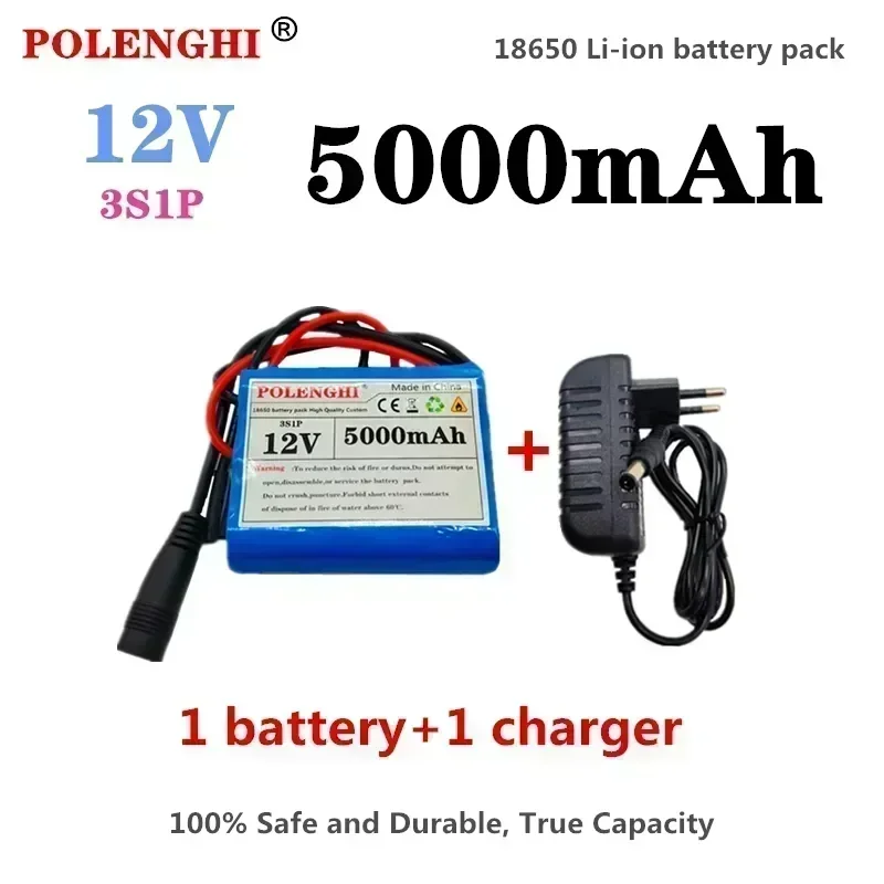 

100% Safe and Durable 12V 5000mAh 3S1P Rechargeable Lithium Battery Pack 18650 Battery with Protective Plate 12.6V 1A Charging