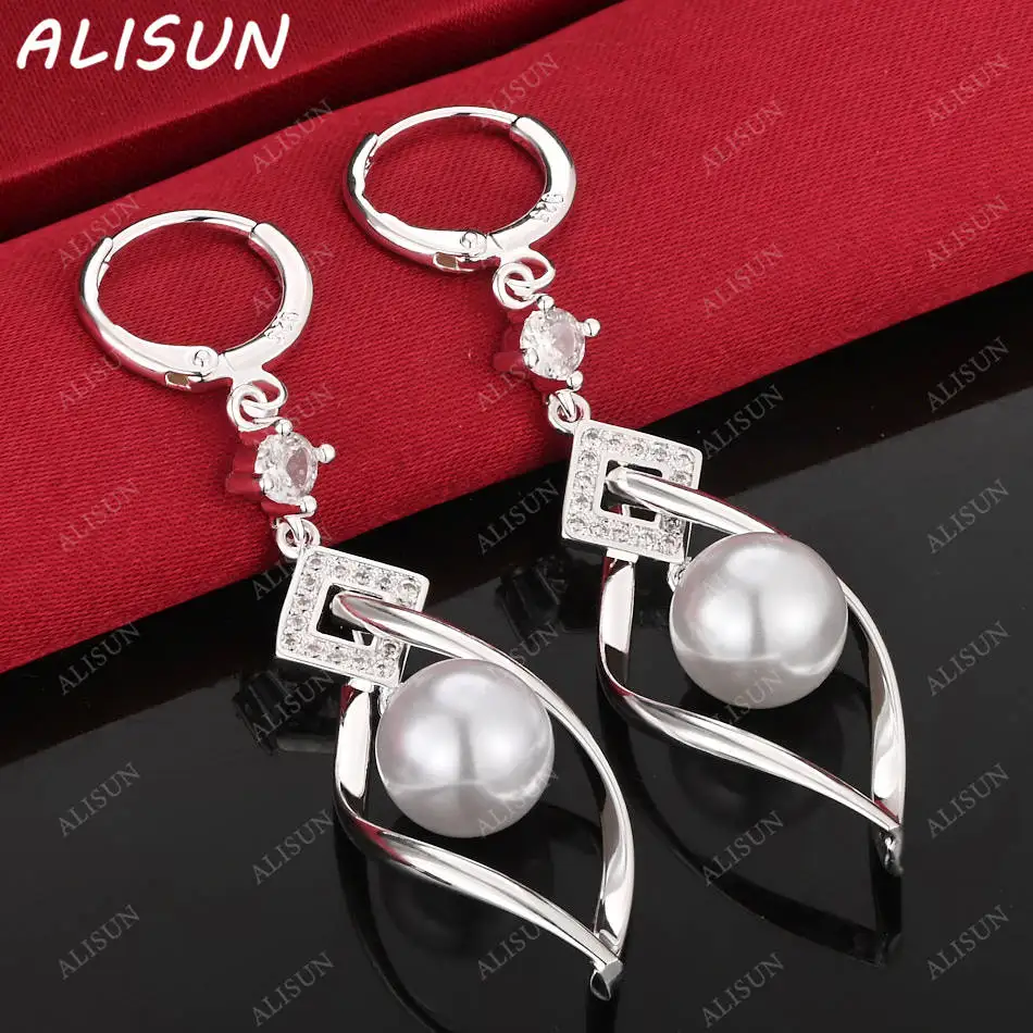 

ALISUN серьги из стерлингового серебра 925 пробы с цирконием и жемчугом, серьги-капли для женщин, подарок на годовщину, популярные дикие модные романтические украшения