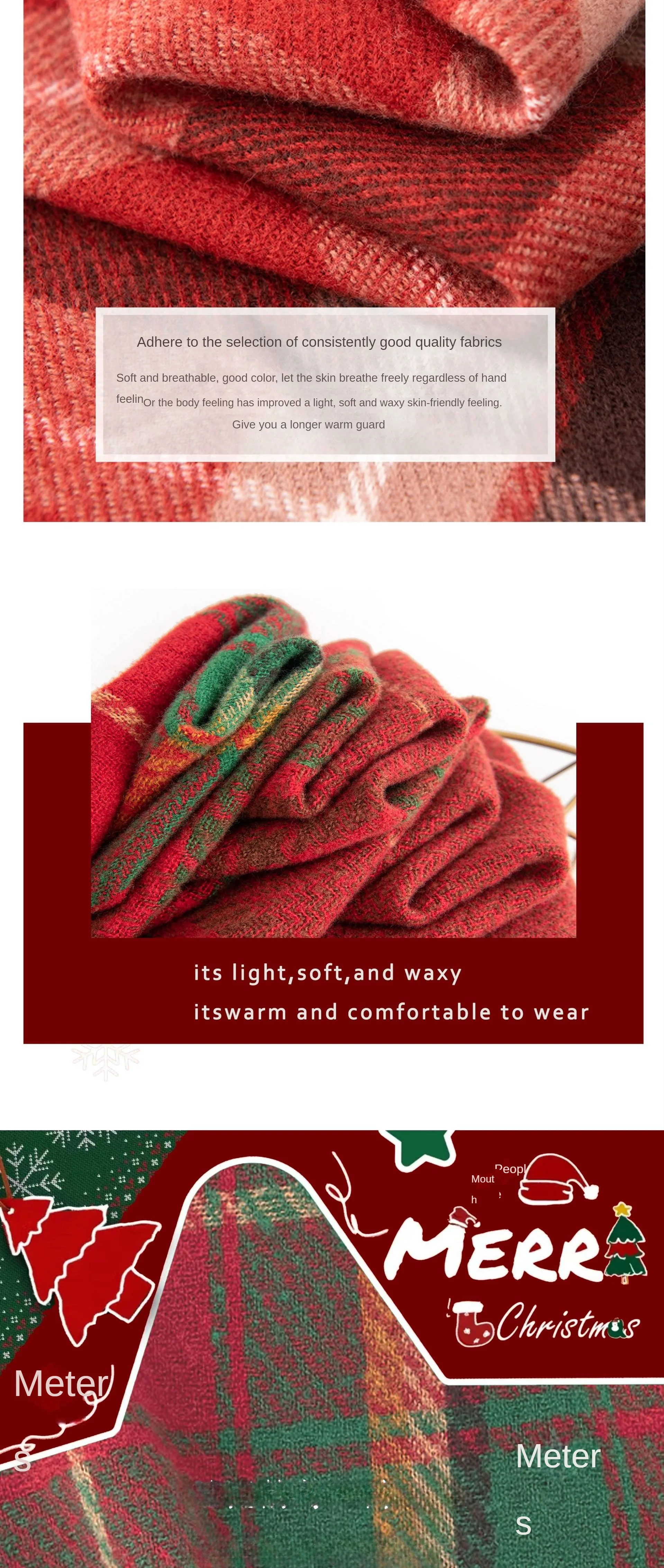 Weihnachtsroter Schal für Frauen, Kaschmirimitat, kariert, bedruckt, Plüschschal, Trend, hochwertiger warmer Schal, Quastenschals – Detail 2