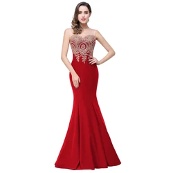 MisShow Red Evening Maxi Dresses 2024 Gold Appliques Bodice Long Mermaid Cocktail Formal Party Prom Gowns Vestido De Fiesta