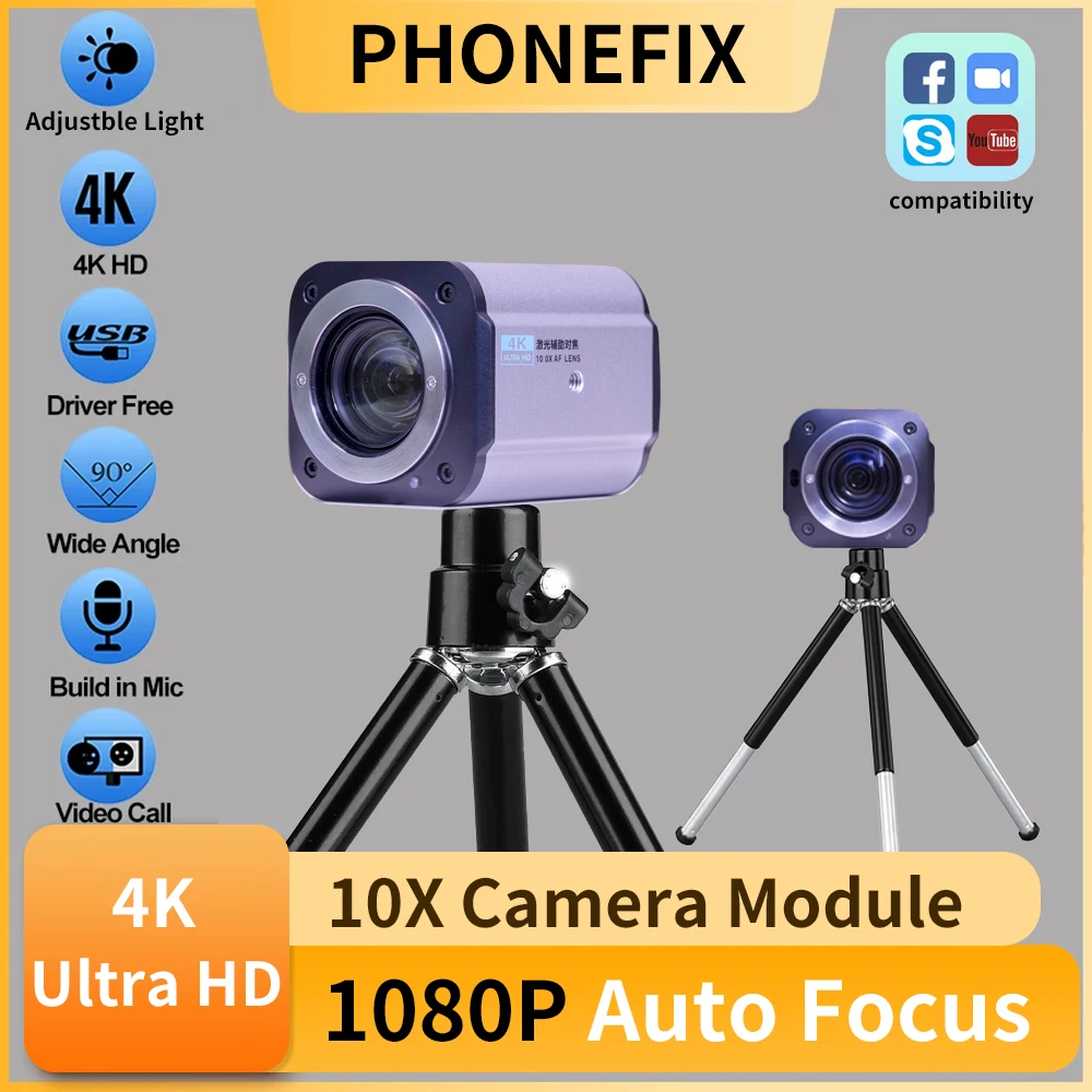 Câmera de Foco Automático para Videoconferência Zoom Óptico 10x 1080p Usb 2.0 Hdmi Live Streaming Webcam Transmissão de Igreja