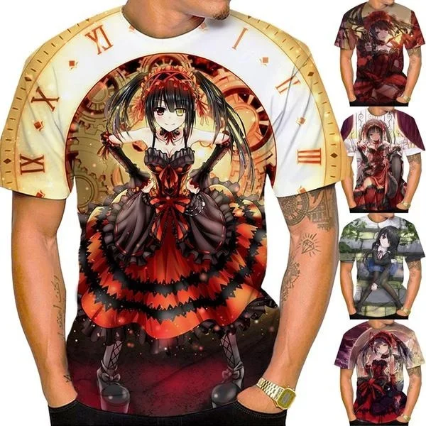 2023 New Anime DATE A LIVE Kurumi Tokisaki 3d Print Unisex T-Shirt Casual Harajuku Short Sleeved Man Clothing