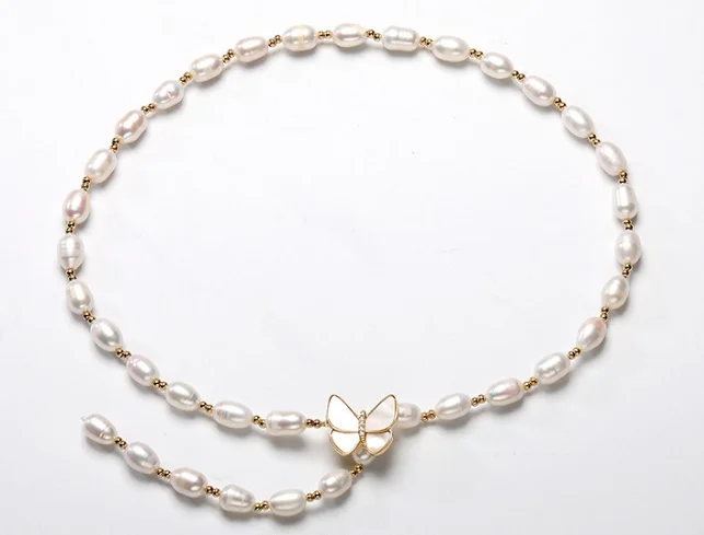 

Модное ожерелье-бабочка в парижском стиле из благородного и роскошного жемчуга 7-9 мм (безъядерный пресноводный жемчуг) средней длины