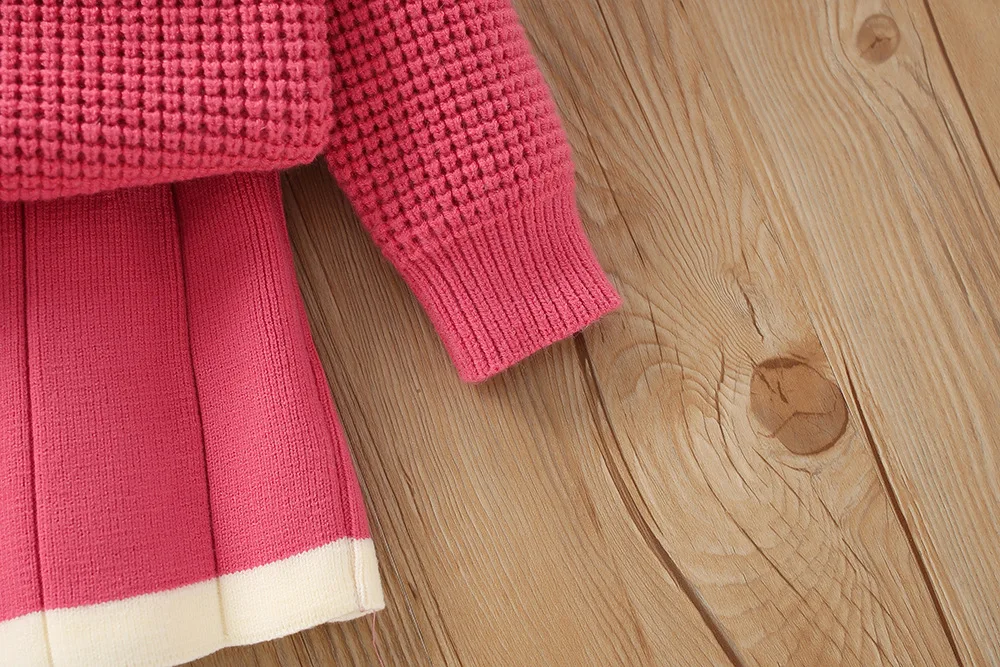 Herbst und Winter neue Mädchen Pullover Set koreanische kurze gestrickte kleine Duft zweiteilige Set Mädchen Baby Vintage Checker Strick-Set – Detail 24