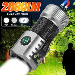 2000LM Powerful EDC Flashlight 4*SST20 LED Mini Torch with Tail Magnet and Clip USB Rechargeable Outdoor Camping Fishing Lantern