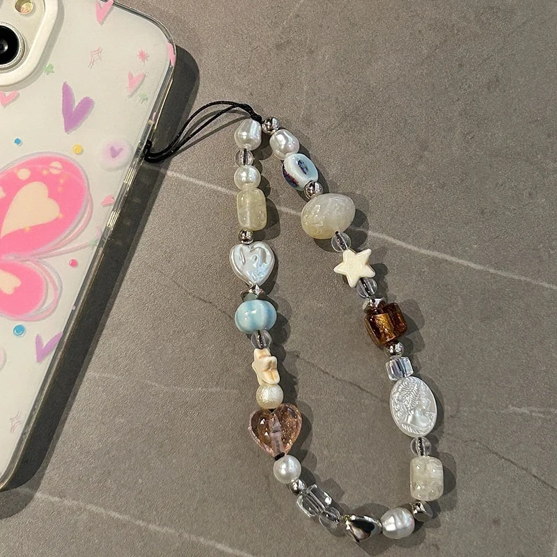 Lindo nuevo colgante de cadena para teléfono móvil pequeña estrella corazón con cuentas cadena para teléfono móvil dijes accesorios para teléfono regalos