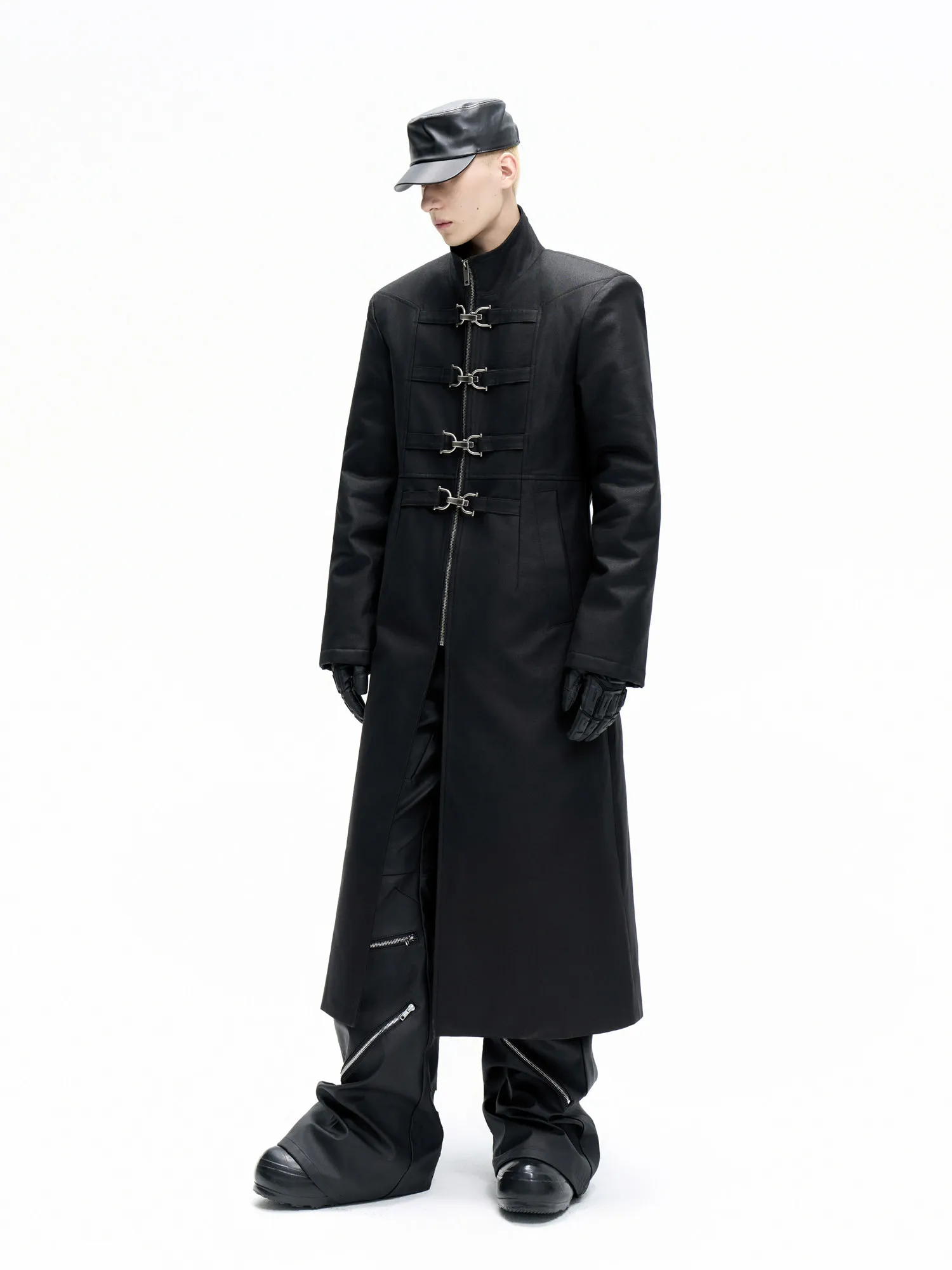 High Street Winter Pioneer Long Coat Men's Thick Faux Fur Inner Long Standing Collar Zipper Buckle Fashion Coat