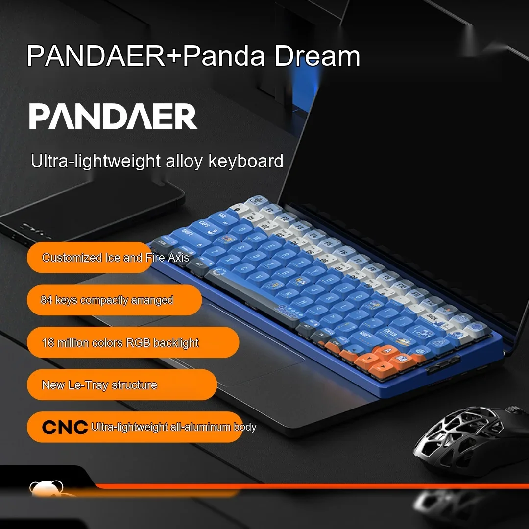 New PANDAER IQUNIX 84-Key Mechanical Keyboard Tri-Mode Wireless Low Profile Aluminum Alloy RGB Keyboard for Gaming and Office