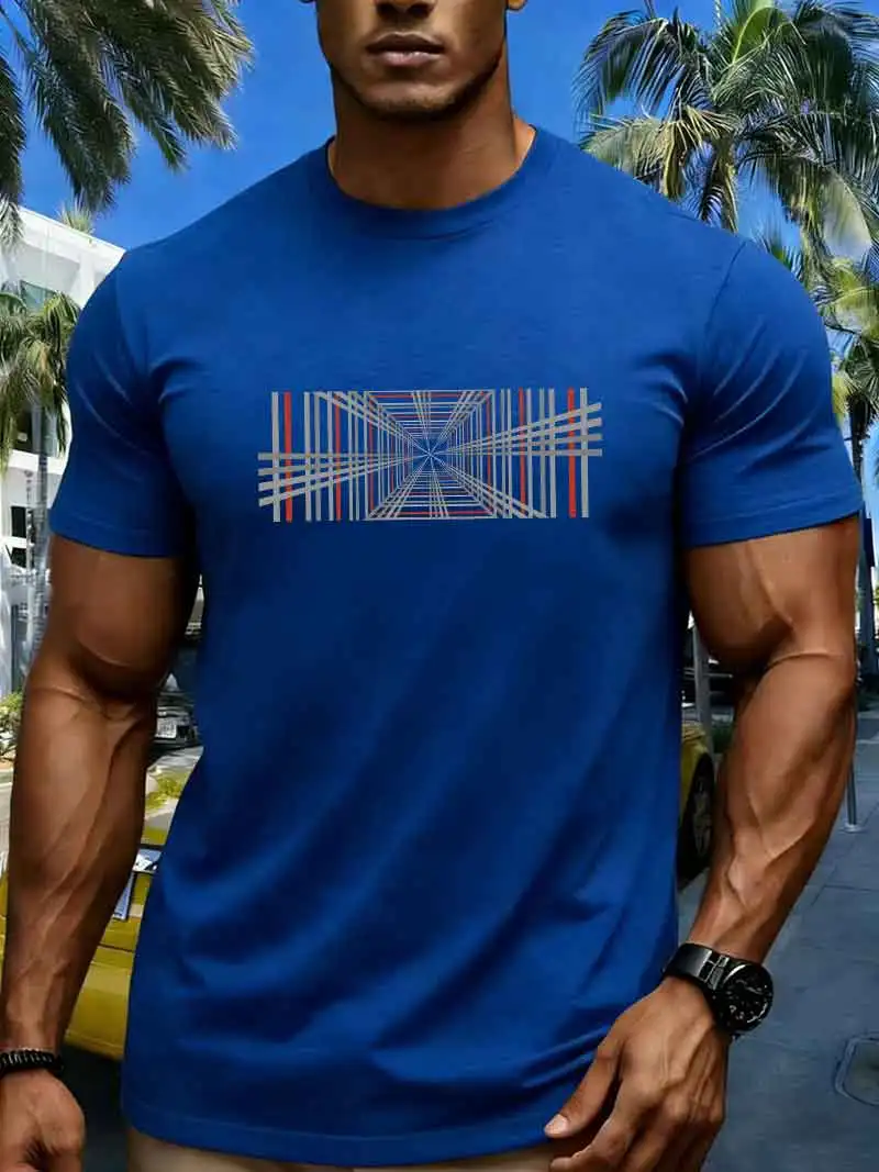 New plaid printed men's and women's short sleeved retro casual cotton pattern T-shirt