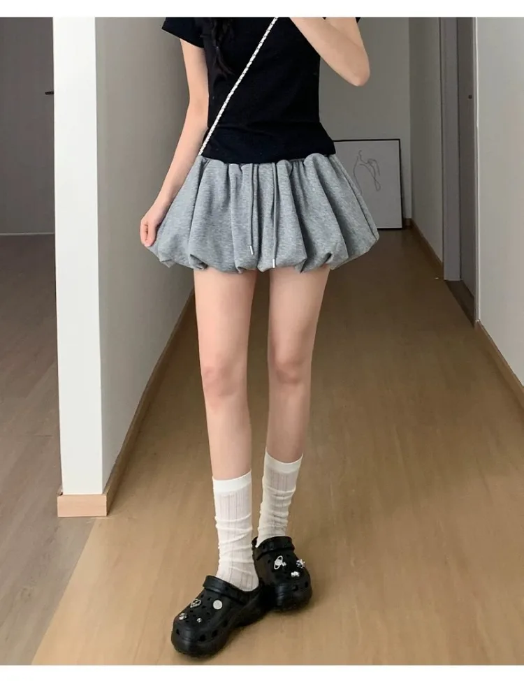 Lässiger, vielseitiger, flauschiger, blütenblütchen-umwickelter Minirock für Damen, Sommer, koreanischer Stil, hohe Taille, schlankmachender A-Linien-Rock – Detail 5
