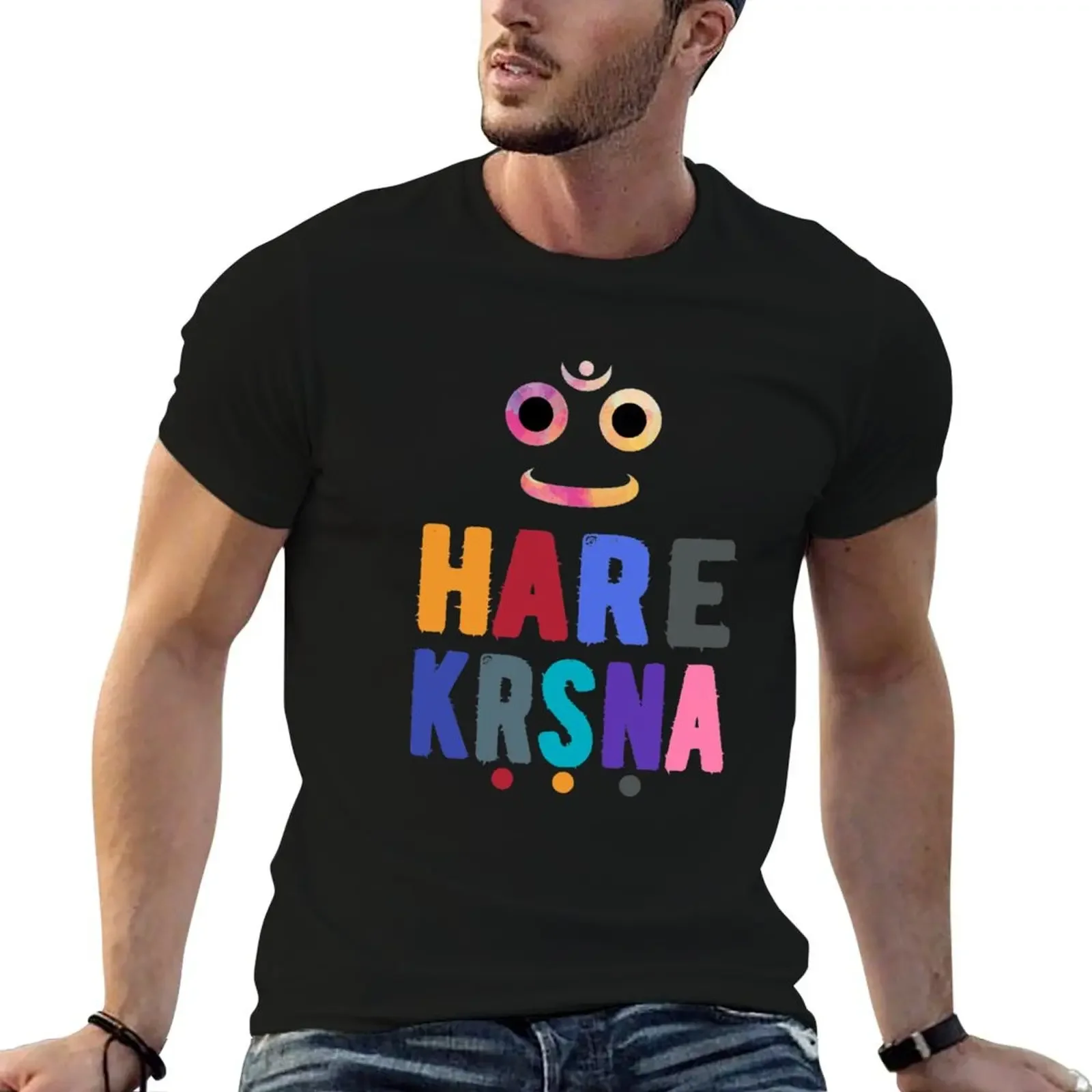 Hare Krishna with retro vintage Jagannath face Divinely Handsome T-Shirt hippie clothes plain sweat Men's clothing