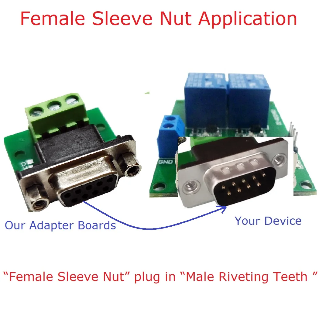 RS232 RS422 RS485 Riveted Socket Nuts DB9 DR9 DE9 Female Male Adapter to 3Pin Signal Terminal Breakout Board