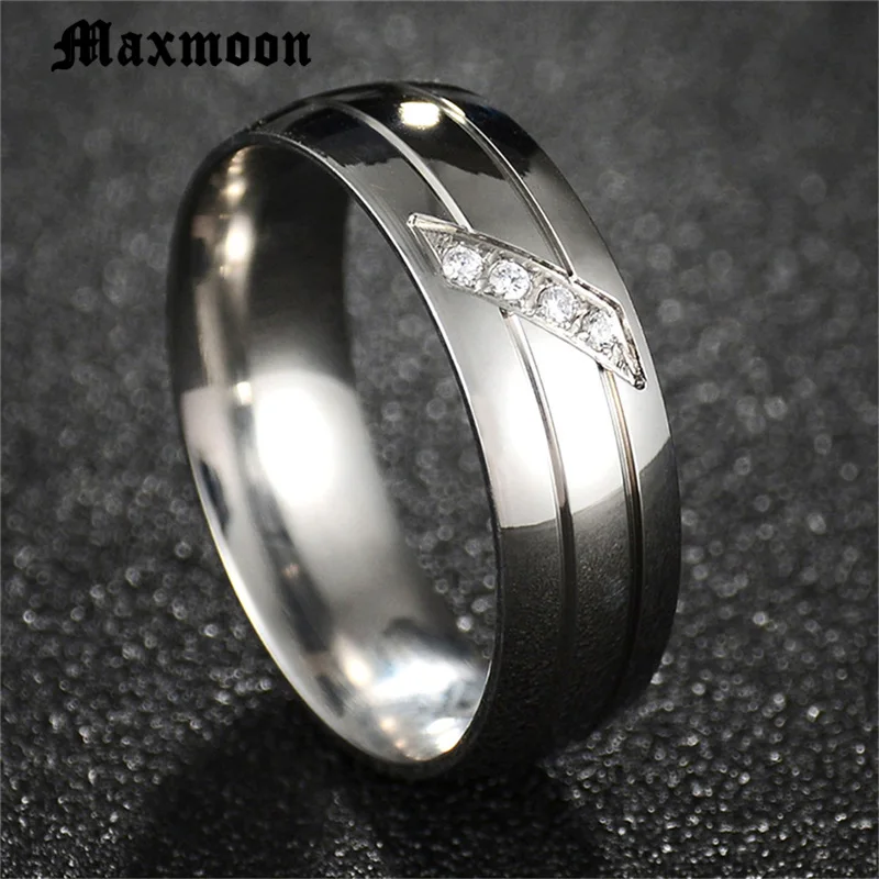 Maxmoon Wedding Rings for Women Men Couple Zirconia Band Stainless Steel Anniversary Engagement Jewelry Alliance Bijoux