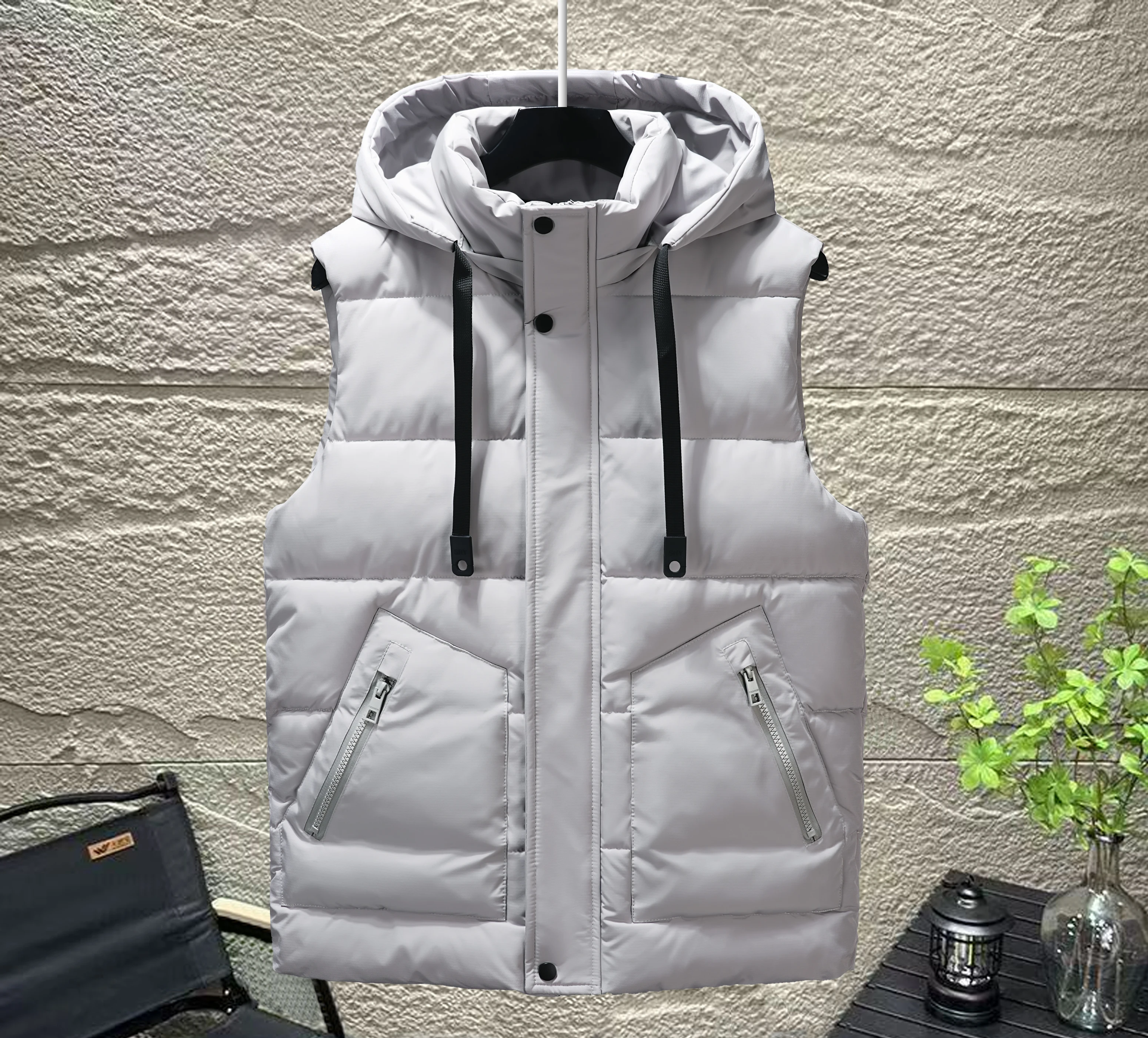 

Fall/Winter Warmth Unisex, , Thickened Sleeveless Jacket - 100% Polyester, Non-Stretch Fabric, Thick Men's Warm Vest For Autumn