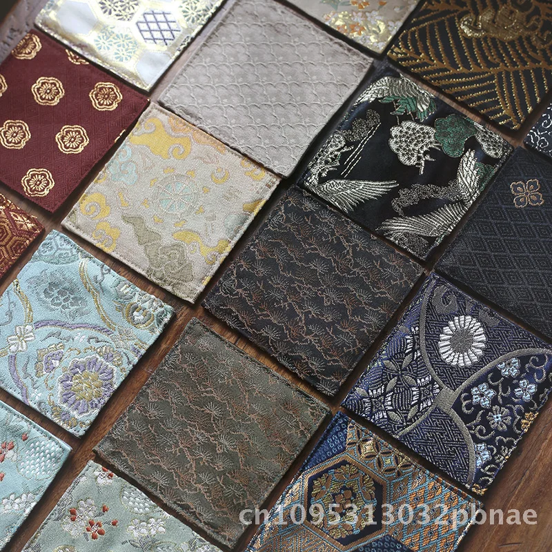 

Customizable Logo Chinese Square Brocade Fabric Napkin Coaster Japanese Style Tea Cup Mat Heat Insulation 100% Cotton