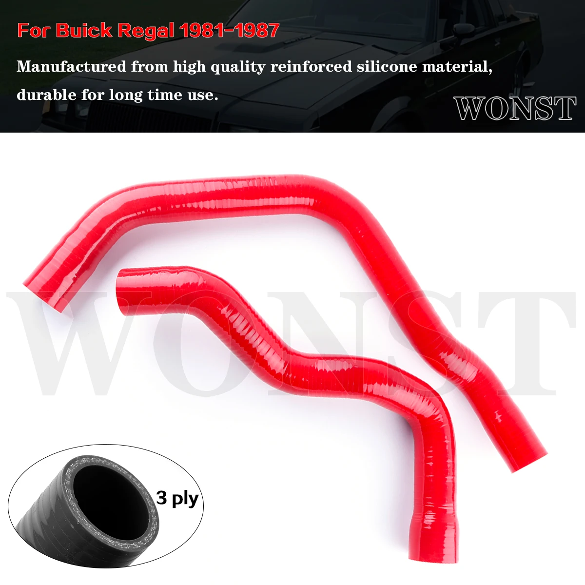 

2pcs Red For Buick Regal 5.0L V8 Engine 1981 1982 1983 1984 1985 1986 1987 Silicone Radiator Hose Coolant Tube