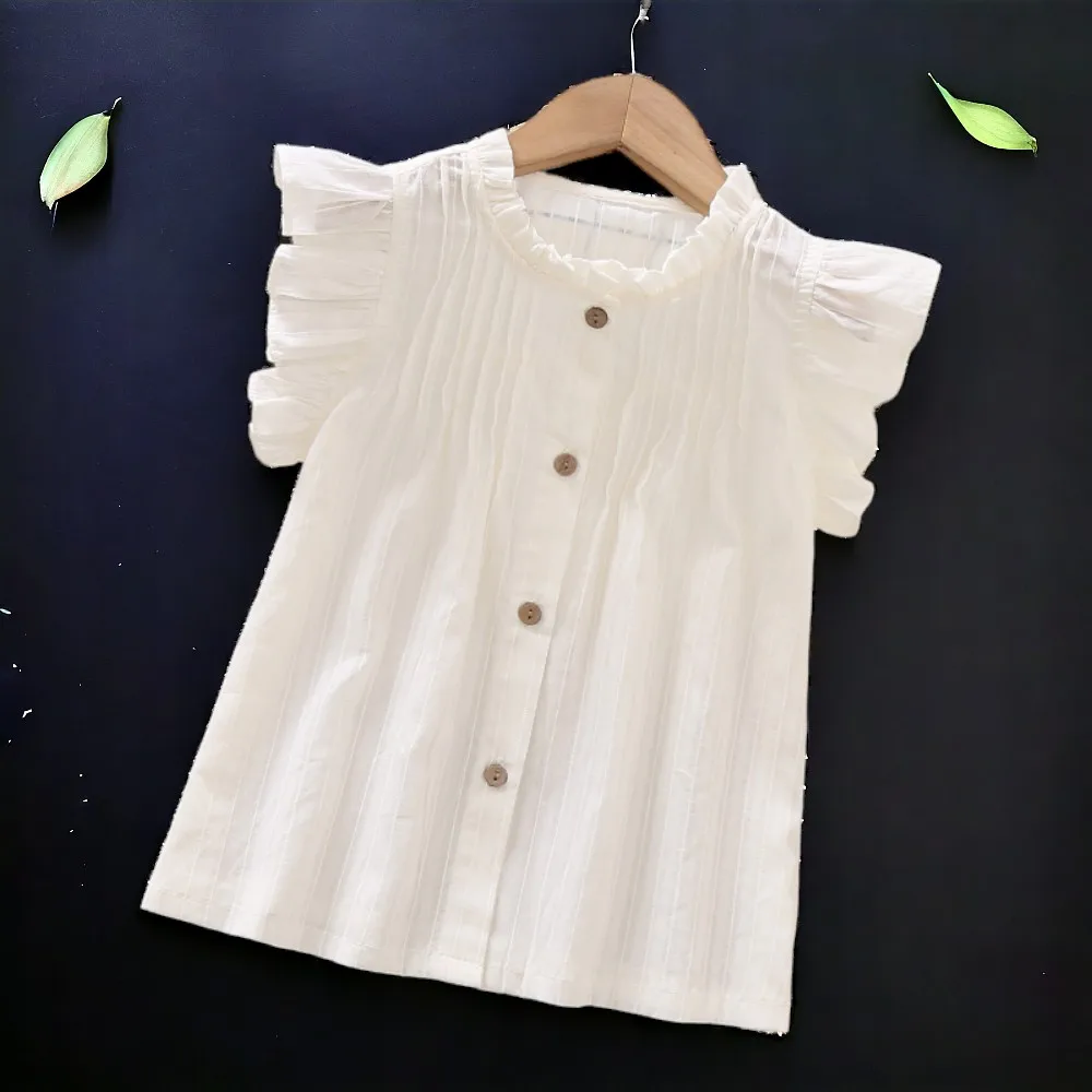 Baby Kids Outfits Lace Shirts for Girls Blouses Cotton School Tops Summer Short Sleeve Teens Children Clothes  4 6 8 10 12 Years