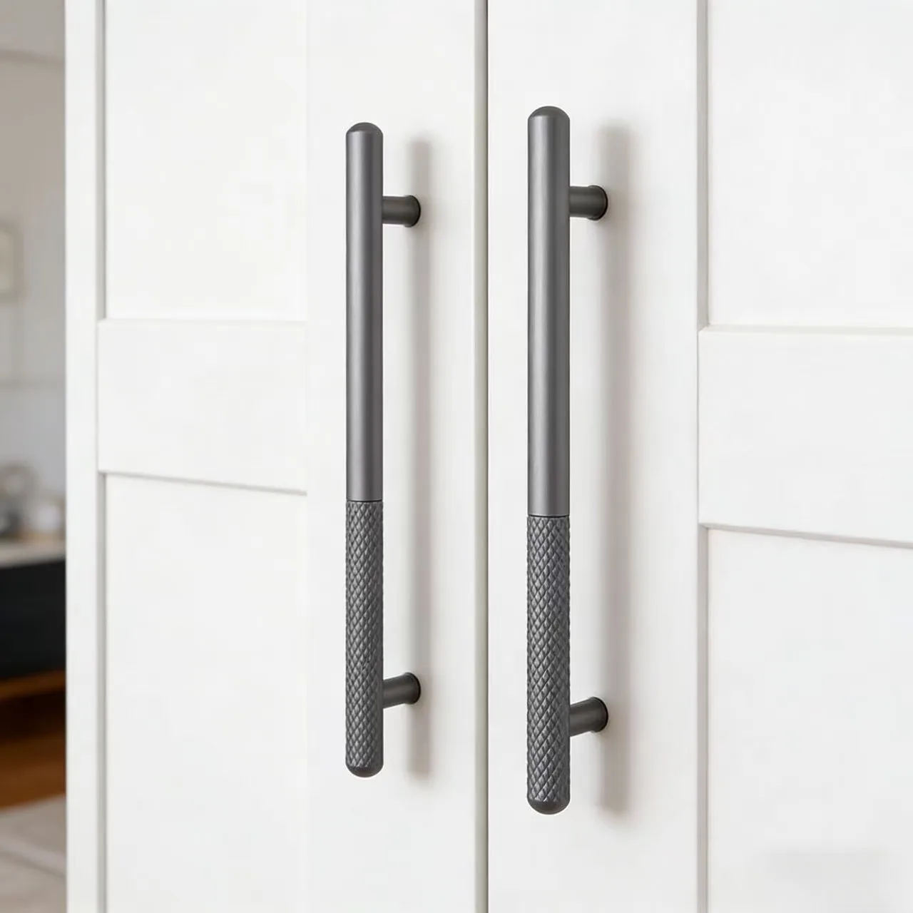 Knurled Aluminum Alloy Modern Cabinet Handles, Minimalist Two-Tone Drawer Pulls for Wardrobe, American Style Luxury Furniture Ha