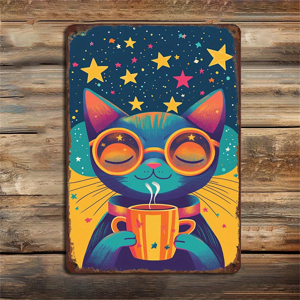 Gato funky estilo vintage desenho animado gato metal ferro arte de parede fácil de pendurar adequado para galeria doméstica café e decoração de restaurante