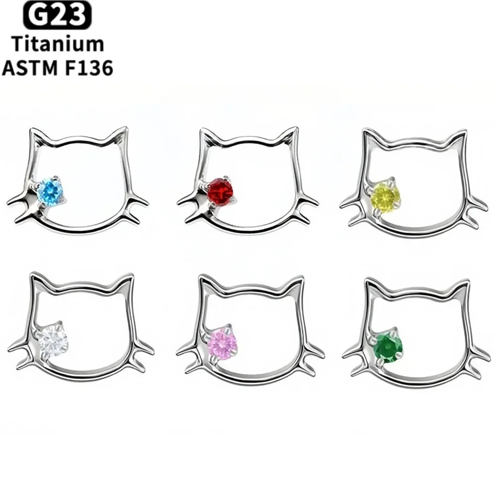G23 Titan Niedliche Katzen-CZ-Ohrstecker mit Innengewinde für Knorpel, Ohrläppchen, Tragus, Helix – Modischer Piercing-Schmuck – Detail 1