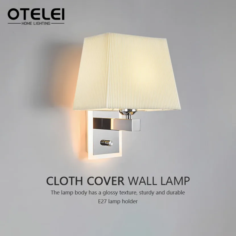 

E27 Nordic Wall Lamp Simple Fabric Square Home Light Living Room Bedroom Bedhead Corridor with Rotating Switch Decorative Light