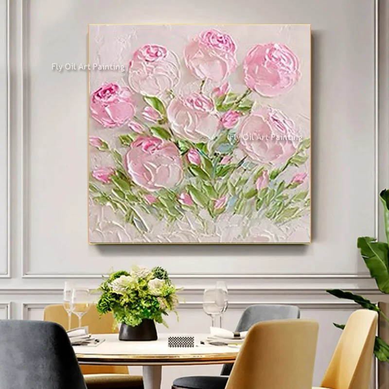 

Pink And White Flowers In Vase Oil Painting Handpainted Blue White Cherry Flower Canvas Wall Art Yellow Sunflowers Artwork Decor