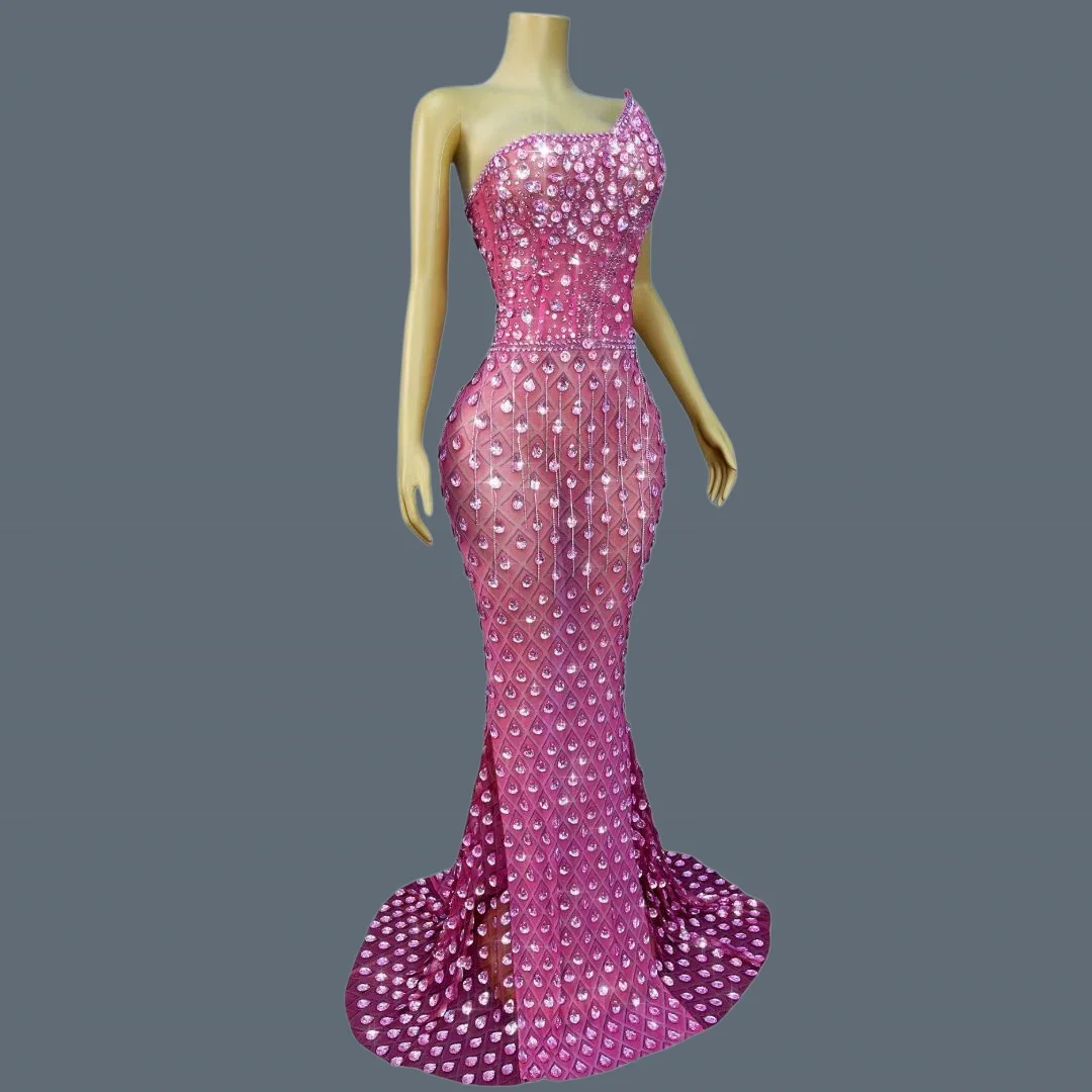 

Luxury Sparkly Crystal Beaded Mermaid Gown Glitter Elegant Women Birthday Party Gown Luxury Prom Formal Sexy Evening Dress Wushe