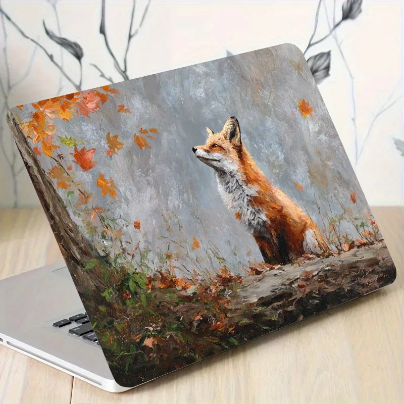 2Pcs Autumn Fox Pattern Laptop Film Set, Scratch Resistant PVC Decal, Easy to Apply Removable Art Cover for Notebooks