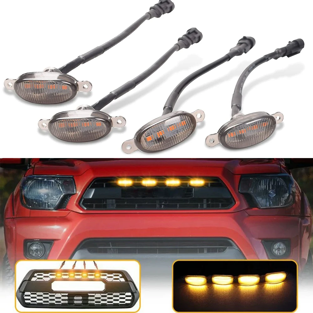 4 в 1 светодиодный светильник на переднюю решетку автомобиля, желтый светильник для украшения решетки, янтарный дневной ходовой фонарь 12 В, универсальный для грузовика, внедорожника, Ford 4 в 1 светодиодный светильник на переднюю решетку автомобиля, желтый светильник для украшения решетки, янтарный дневной ходовой фонарь 12 В, универсальный для грузовика, внедорожника, Ford