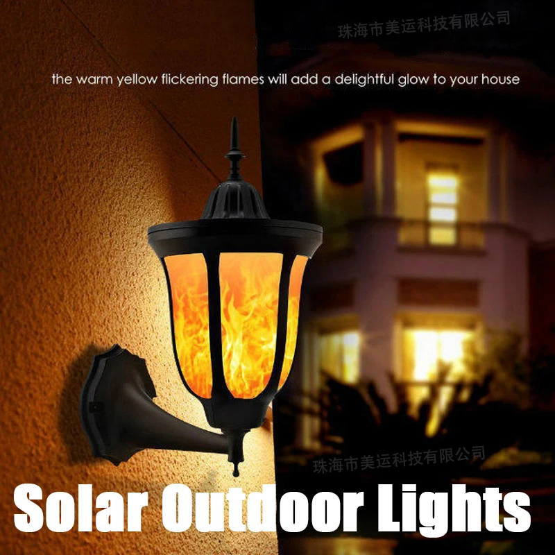 

Solar Flame Wall Lights LED Torch Courtyard Lawn Villa Lantern Retro Wall Doorway Christmas Halloween Decorations Lamps Lighting