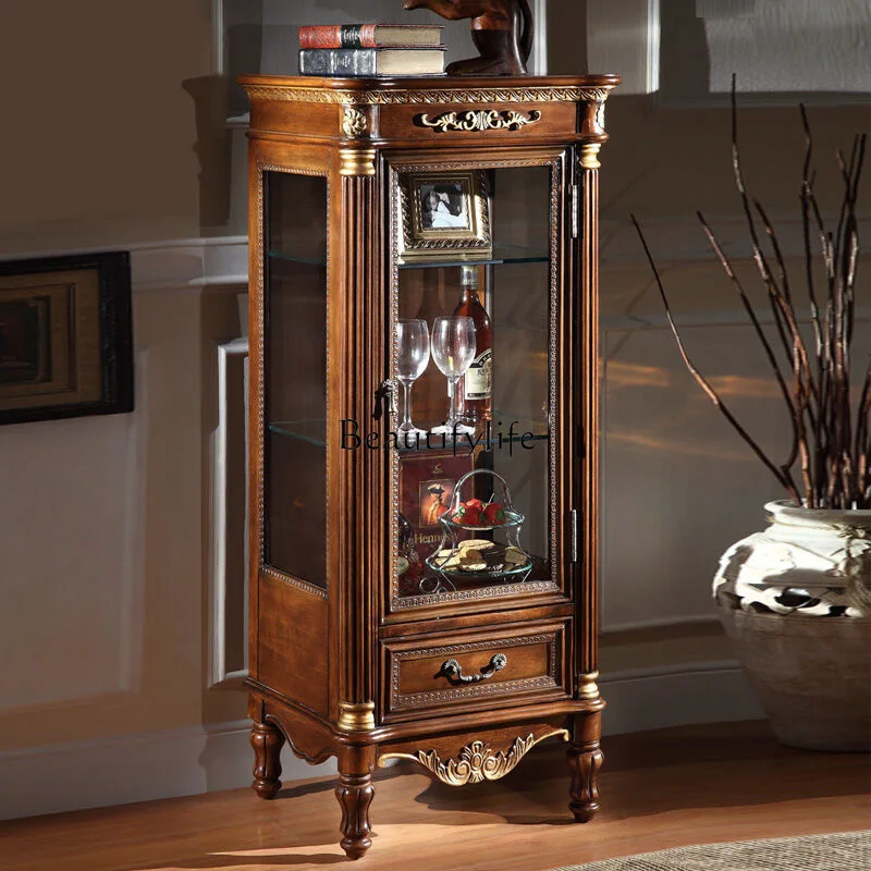 

American solid wood display storage dining side cabinet European living room tea cabinet